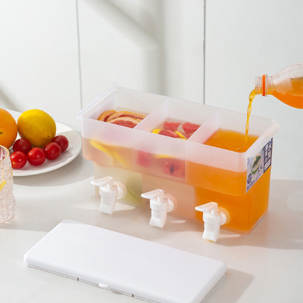 3,5-liter-getränkespender Aus Kunststoff Mit 3 Fächern Und Zapfhähnen, Ideal Für Säfte, Limonaden Und Milch, Für Partys Und Den Täglichen Gebrauch.