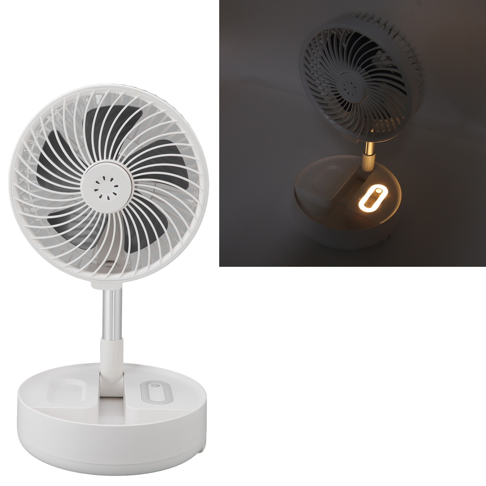 Tragbarer Teleskop-tisch-/standventilator Mit Fünf Flügeln Und Vier Geschwindigkeitsstufen, Usb-ladeknopf, Licht, Sprühfunktion Und Faltfunktion.
