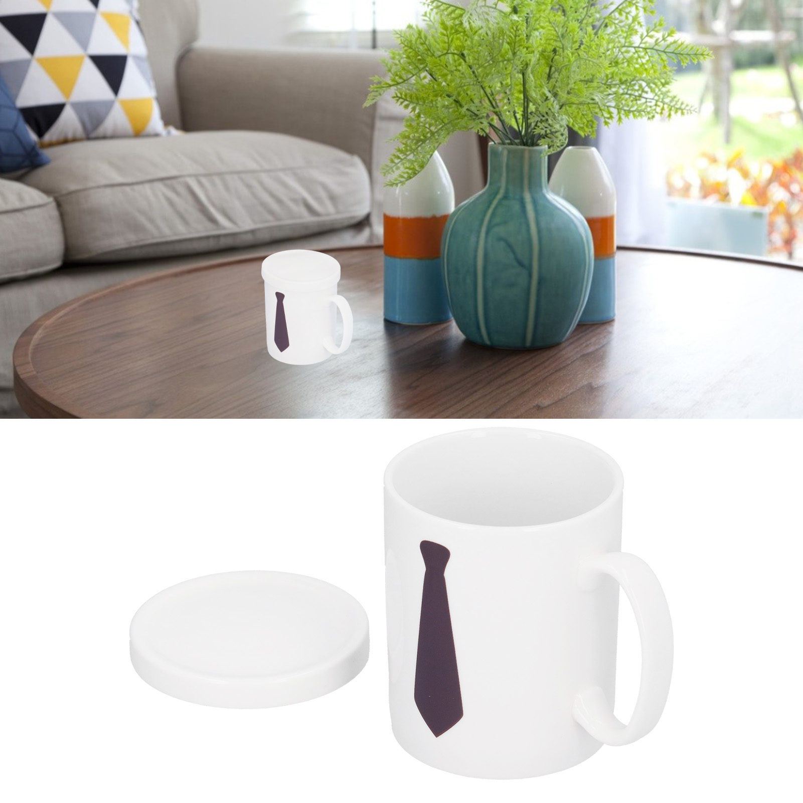 Farbwechselnder, Wärmeempfindlicher Kaffeebecher Mit Krawattenmuster Und Deckel Für Zuhause Und Büro
