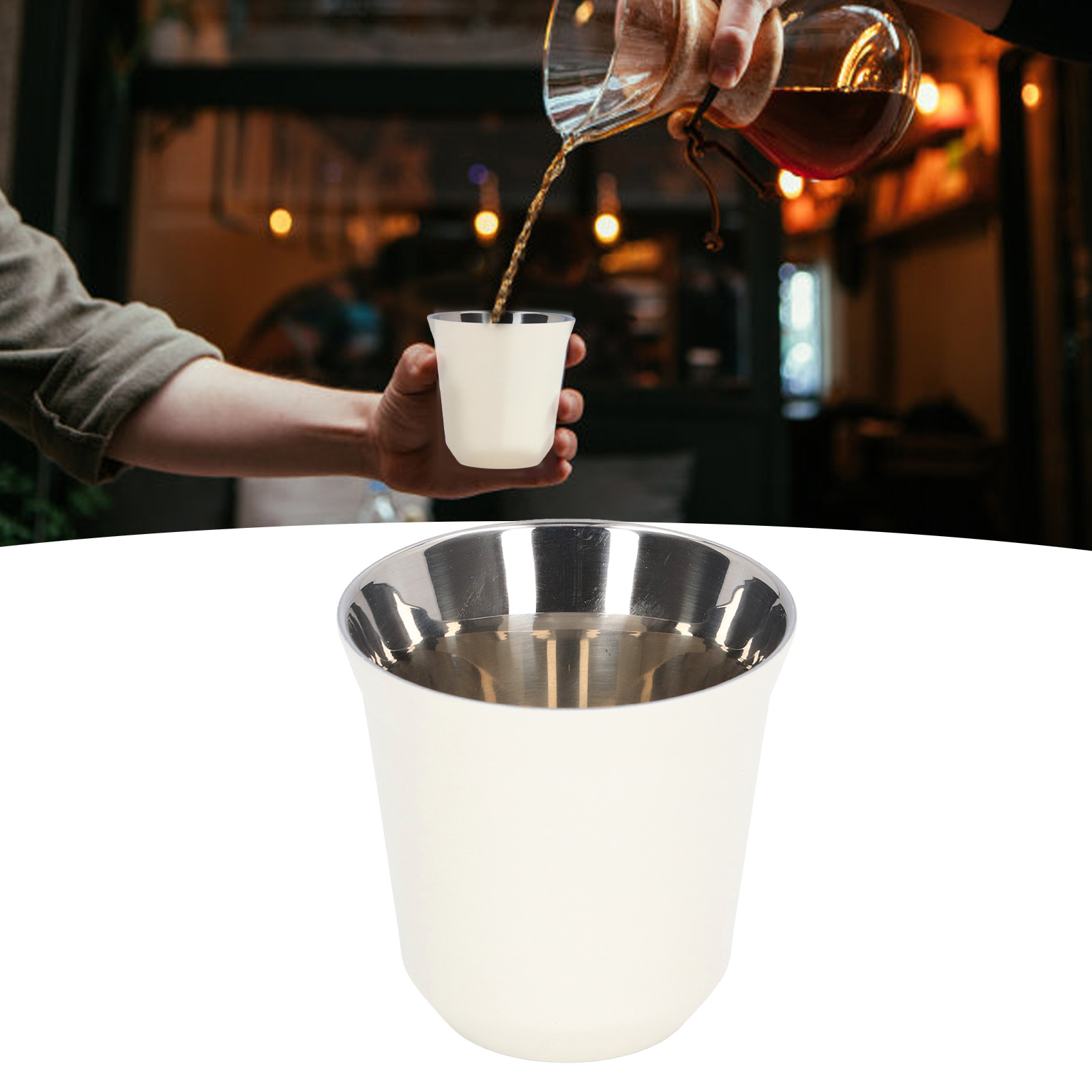 Doppelwandiger Isolierbecher Aus Weißem Edelstahl 304, Minimalistisches Italienisches Design, 80 Ml.