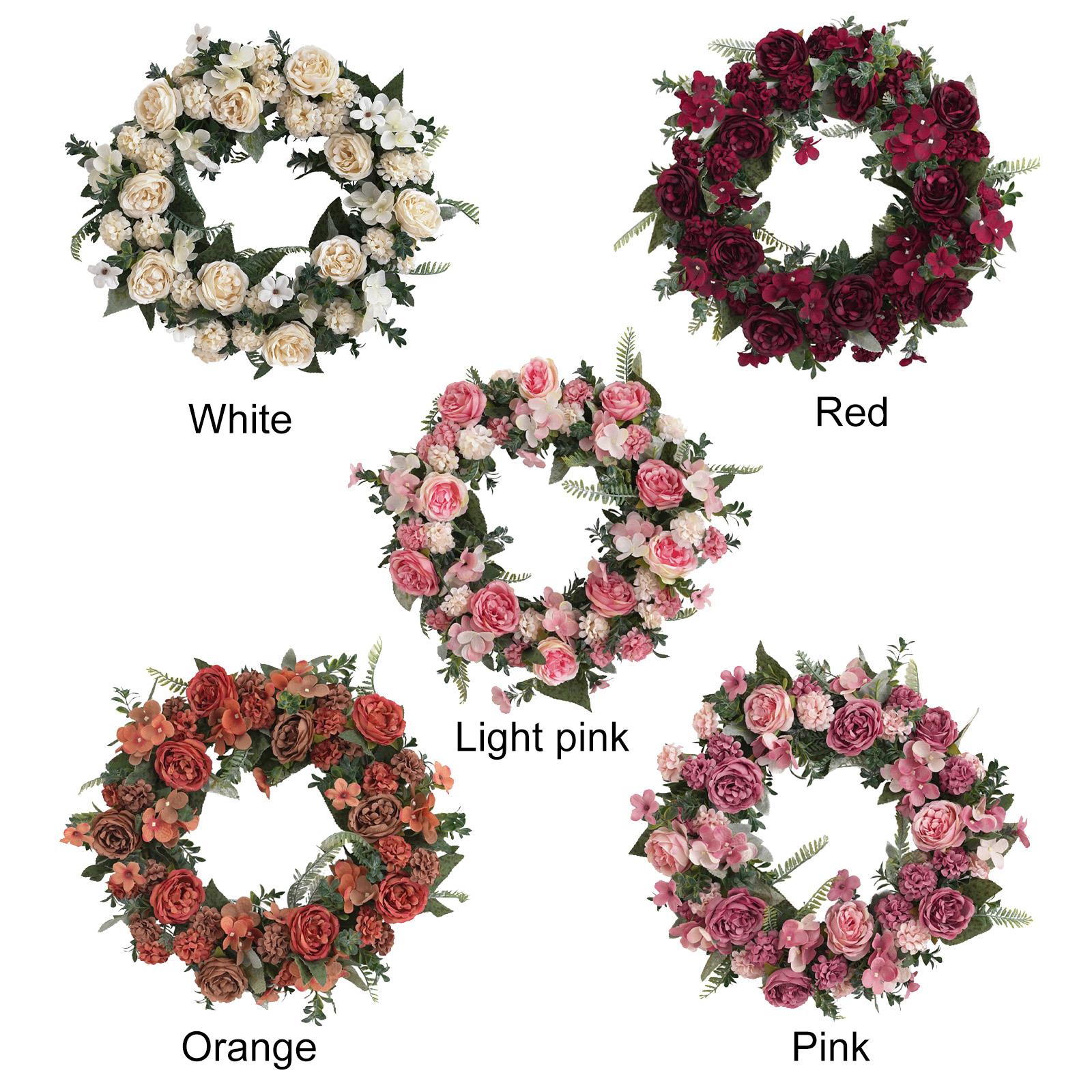 Künstlicher Blumenkranz, Vintage-herbstpfingstrosenkranz – Weißes Weidengeflecht/seidenstoff