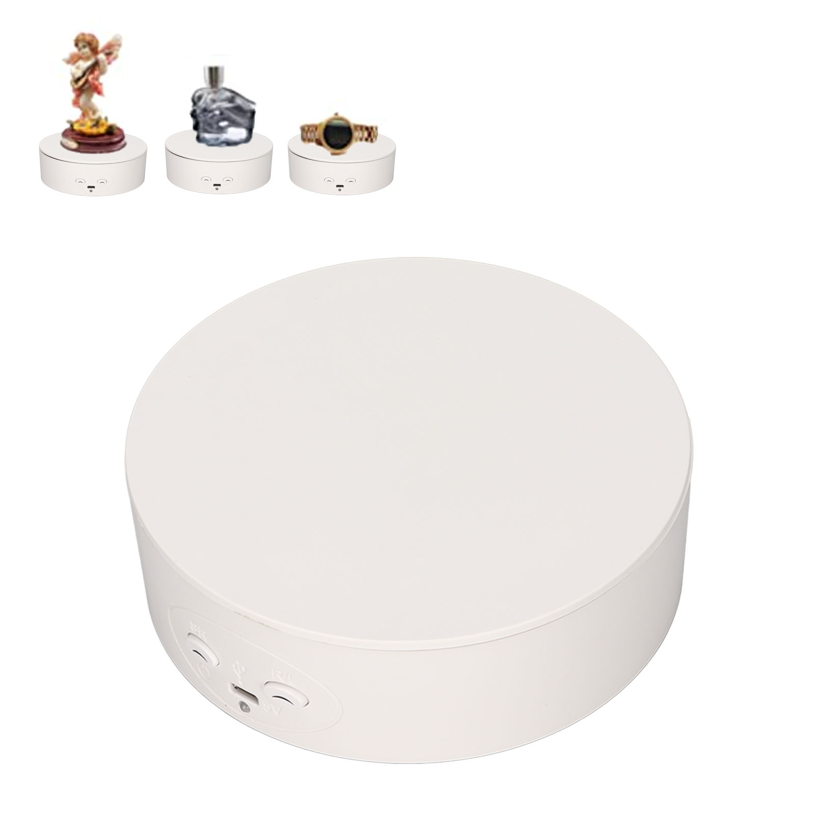 Elektrischer Drehteller (13 Cm) Für Figuren, Schmuck, Usb-livestreaming, Produktpräsentationen, Automatische Drehplattform, 360°-drehteller, Weiß