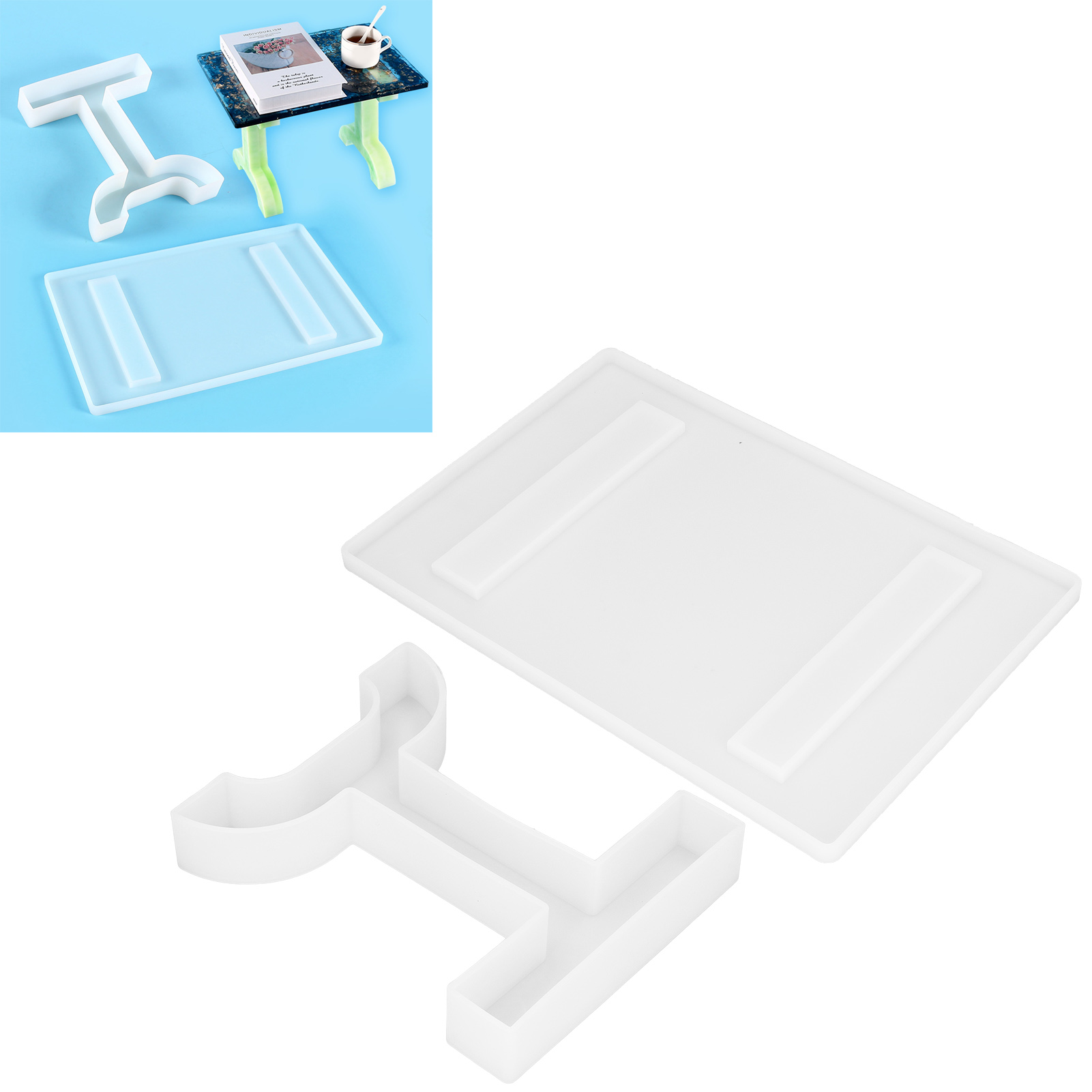 Diy-kristall-epoxidharzform Für Computertische, Präsentationsständer, Aufbewahrung Und Dekoration. Silikonform Mit T-füßen Und Tischablage (60-783).