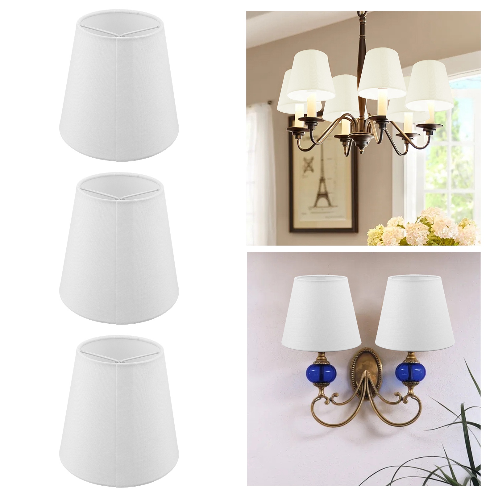 Set Aus 3 Modernen Lampenschirmen Im Europäischen Stil Aus Stoff, E14-fassung, Zum Aufklemmen, Für Kerzenleuchter.