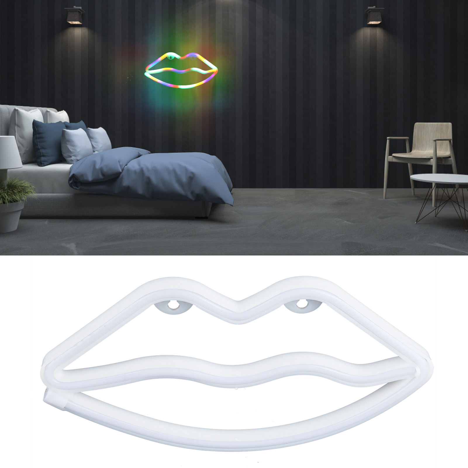 Bunte Led-neon-wanddekoration In Lippenform Für Ein Kinderzimmer Oder Eine Weihnachtsfeier