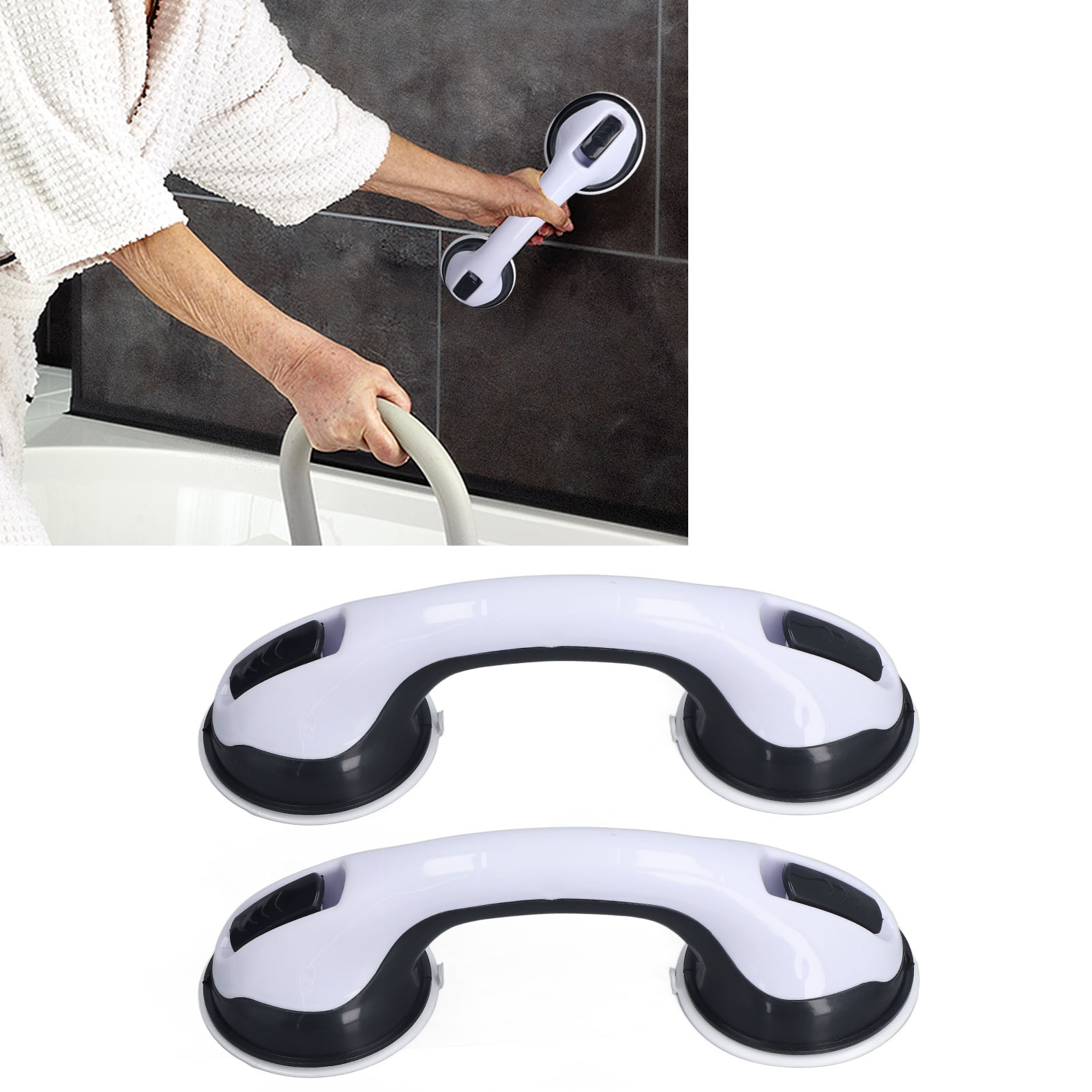Set Mit 2 Duschgriffen Mit Saugnapf Für Senioren, Doppelt Verriegelnder Sicherheitssaugnapf.