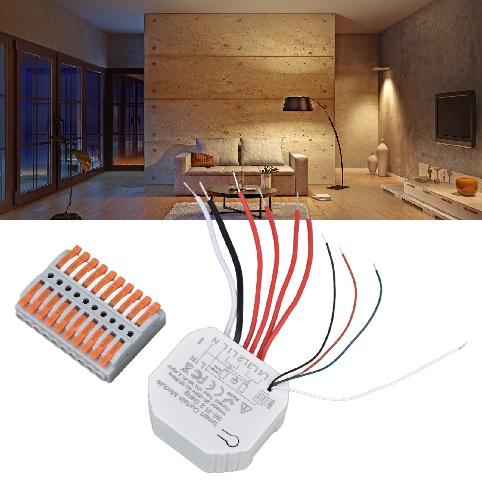 Smart-home-steuermodul Mit Wlan-bedienfeld, Kompatibel Mit Vorhängen Und Vernetzten Geräten. Kompatibel Mit Mobilen Apps, Fernbedienungen, Zeitschaltuhren Und Wlan-bedienfeldern. Stromversorgung: 90–2