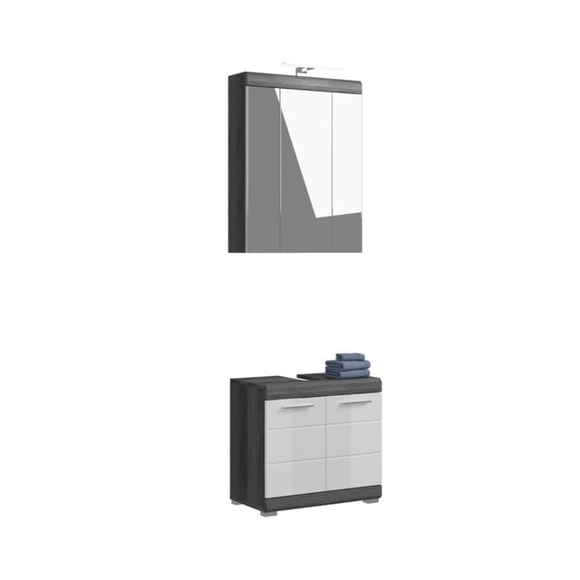 Meublorama - Badezimmer-set Scott – Waschtischunterschrank Und Stauraumschrank Mit Led-spiegel