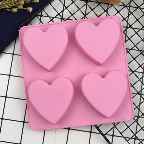 Herzförmige Silikonform Zum Backen Von Schokolade, Als Eiscremeform, Für Küchenaccessoires Und Handgemachte Seife, 4 Löcher