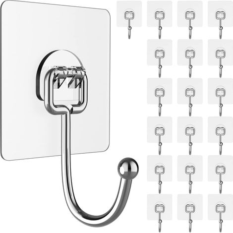 Hochleistungs-klebehaken Für Die Wand, Tragkraft Bis 20 Kg (max.), 20er-pack, Kein Bohren Erforderlich, Rückstandsfrei Entfernbar, Wasser- Und Rostfrei, Vielseitig Einsetzbar Für Bad, Küche Und Hausha