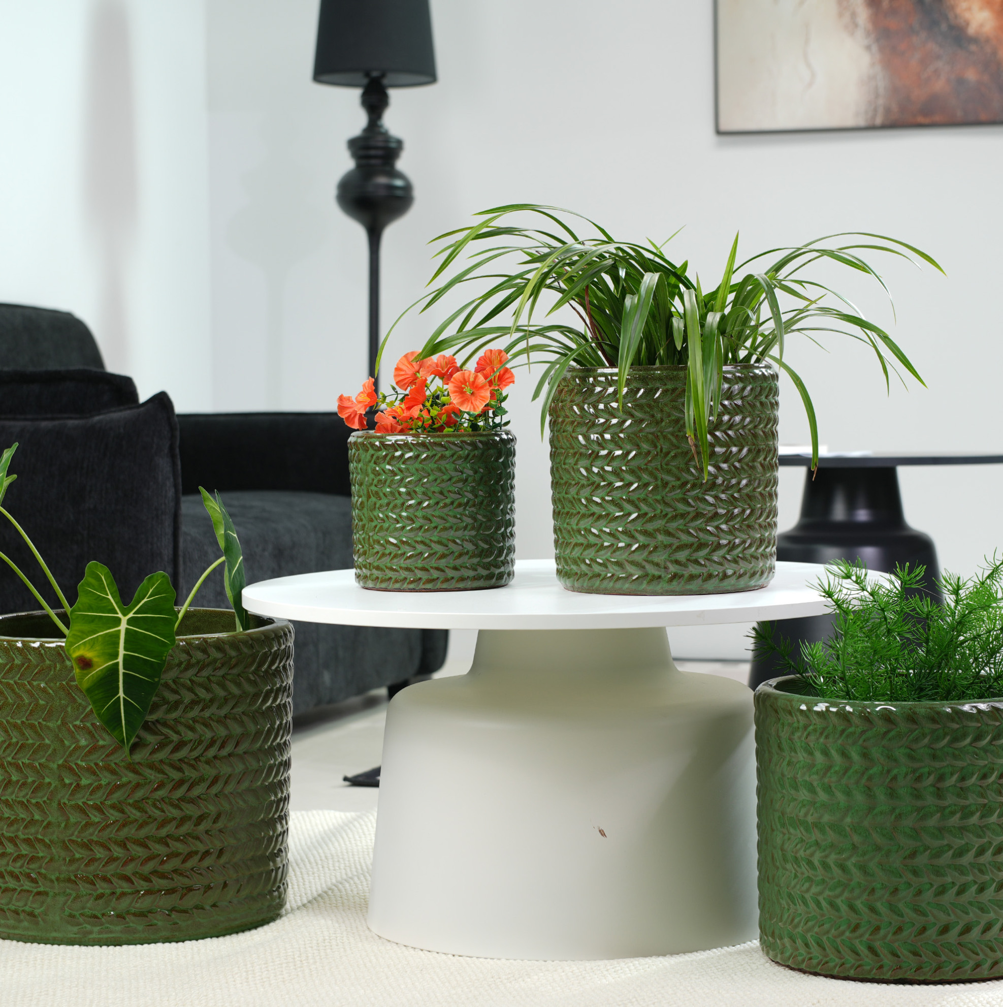 Keramik-blumentopf Ø31 Cm Olivgrün Glänzend Mit Drainageloch Okmyhome