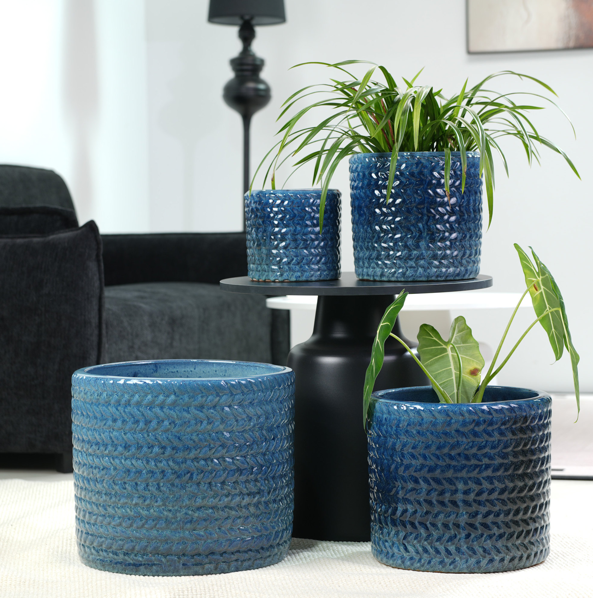 Keramik-blumentopf Ø31 Cm, Glänzend Dunkelblau Okmyhome