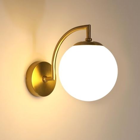 Moderne Wandleuchte Für Den Innenbereich, E27-wandleuchte Mit Glasschirm, Goldene Wandleuchte Für Schlafzimmer Und Wohnzimmer