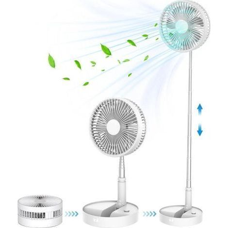 2-in-1 Faltbarer Standventilator – Usb-aufladbar, 7200 Mah Akku – 4 Geschwindigkeitsstufen – Leise – Bis Zu 20 Stunden Akkulaufzeit – Chrom