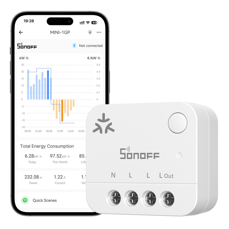 Sonoff Mini-1gp Matter Über Wifi Smart Energy Meter matter-kompatibler 16a Smart Energy Meter Mit Bidirektionaler Leistungsüberwachung Für Pv-anlagen, Lokale Weboberfläche