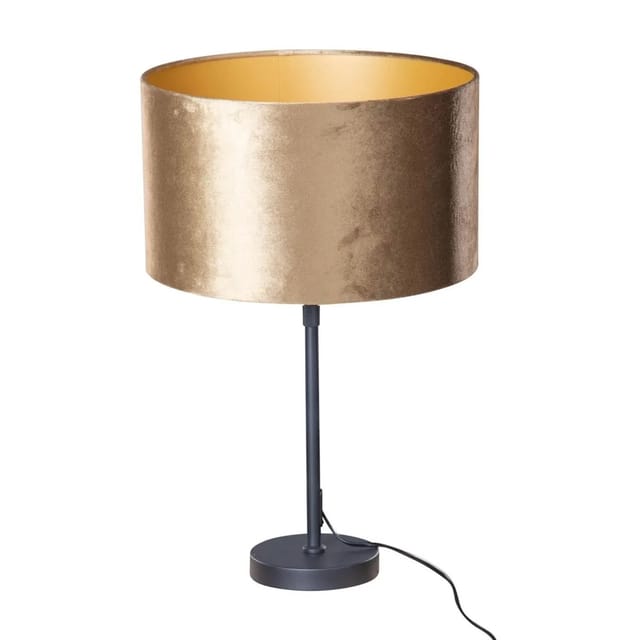 Tischleuchte Schwarz Mit Samtschirm Bronze 35cm - Parte