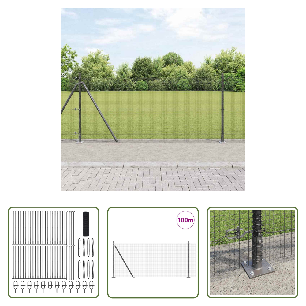 Vidaxl Stahl-zaunpfosten - Zaunpfosten Grau 100 X 1 M (16 X 16 Mm Maschen) Stahl Und Pvc