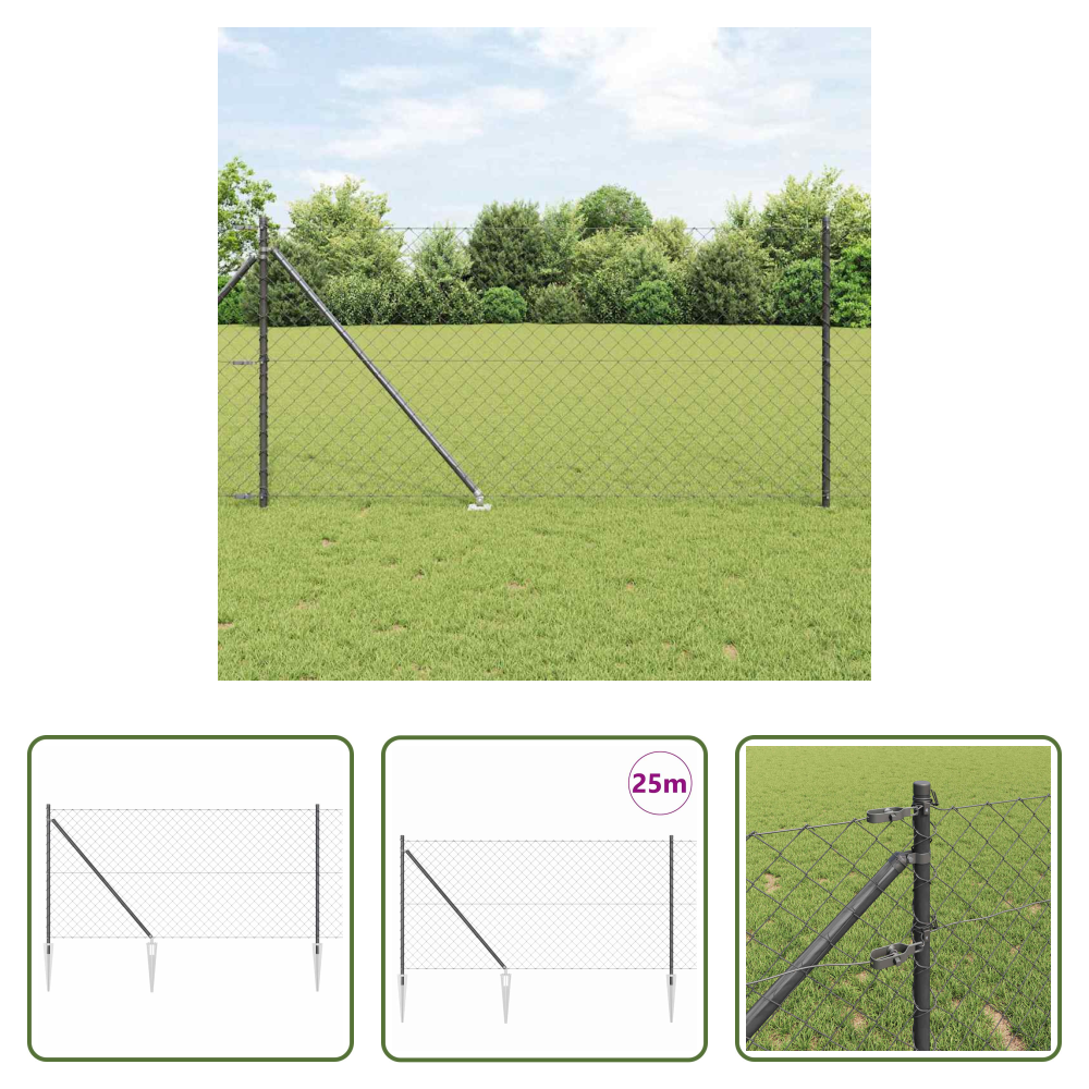 Zaunpfosten - Zaunpfosten Grau 25 X 1 M (60 X 60 Mm Maschen) Stahl