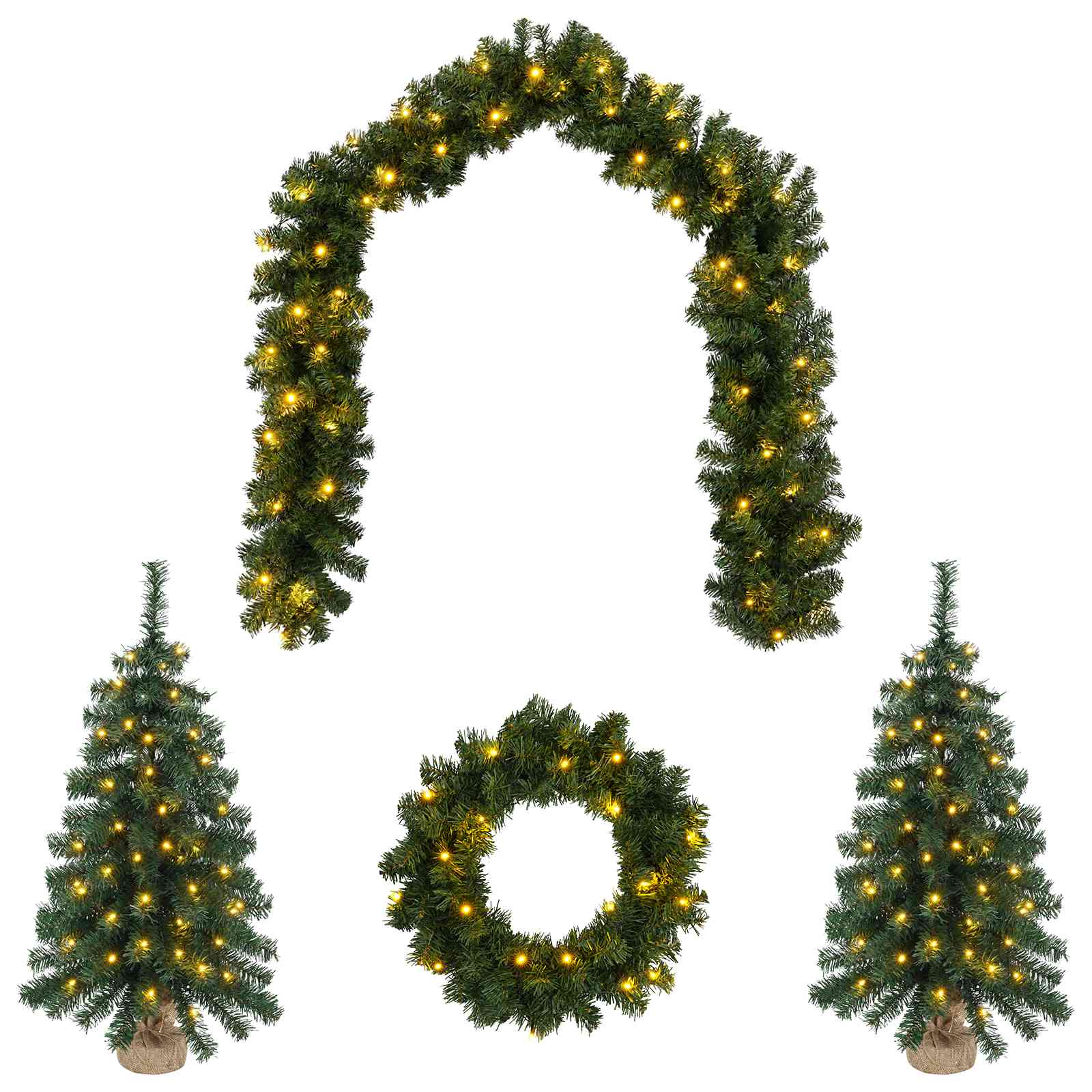 Mini-weihnachtsbaum-set 60 Cm 125 Leds Warmes Weiß Pvc Grün Vidaxl