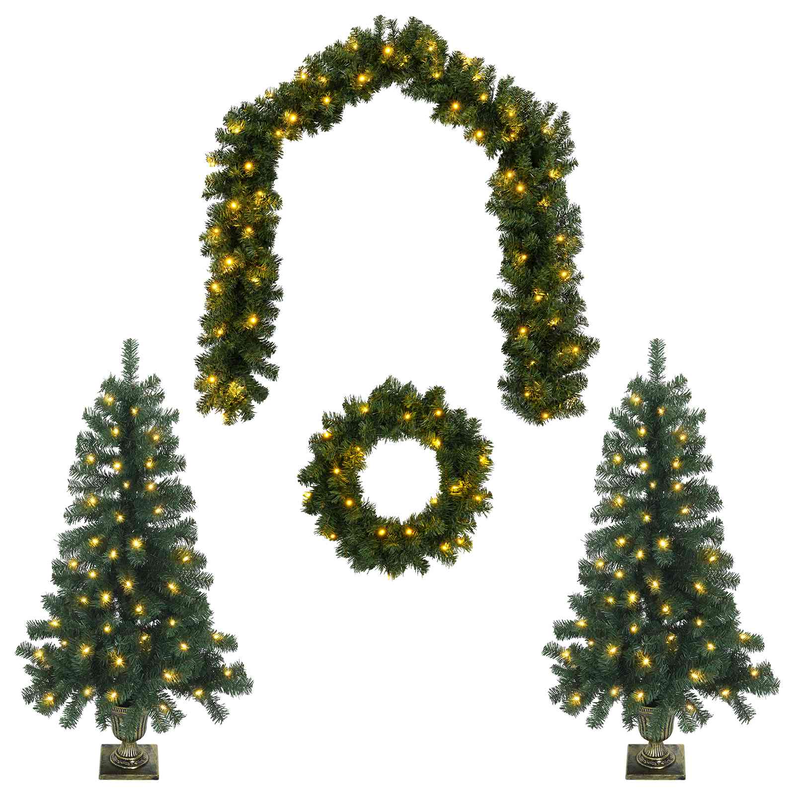 Mini-weihnachtsbaum-set 120 Cm 275 Leds Warmes Weiß Pvc Grün Vidaxl