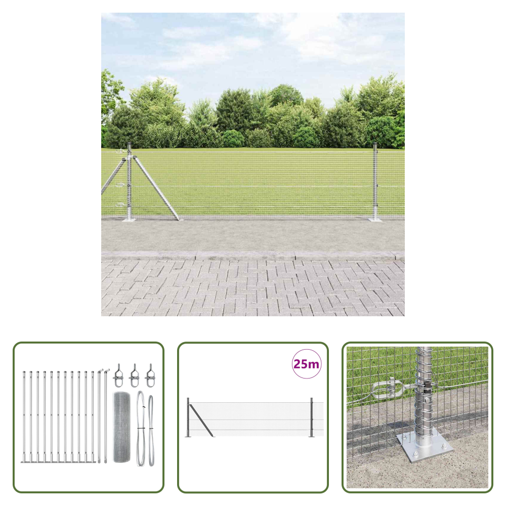Vidaxl Silber - Zaunpfosten Silber 25 X 0,6 M (16 X 16 Mm Draht) Stahl