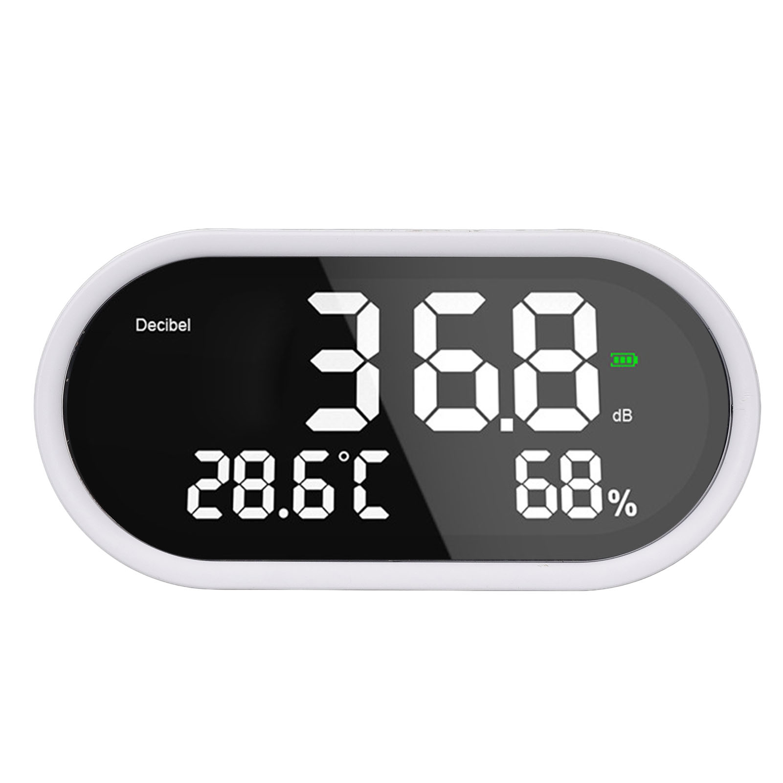 Hochpräzises Digitales Tisch-schallpegelmessgerät Mit Lcd-anzeige Zur Messung Von Temperatur, Luftfeuchtigkeit Und Geräuschpegel. Ideal Für Schulen, Krankenhäuser Und Tempel. Stromversorgung: 1 A, 2 A