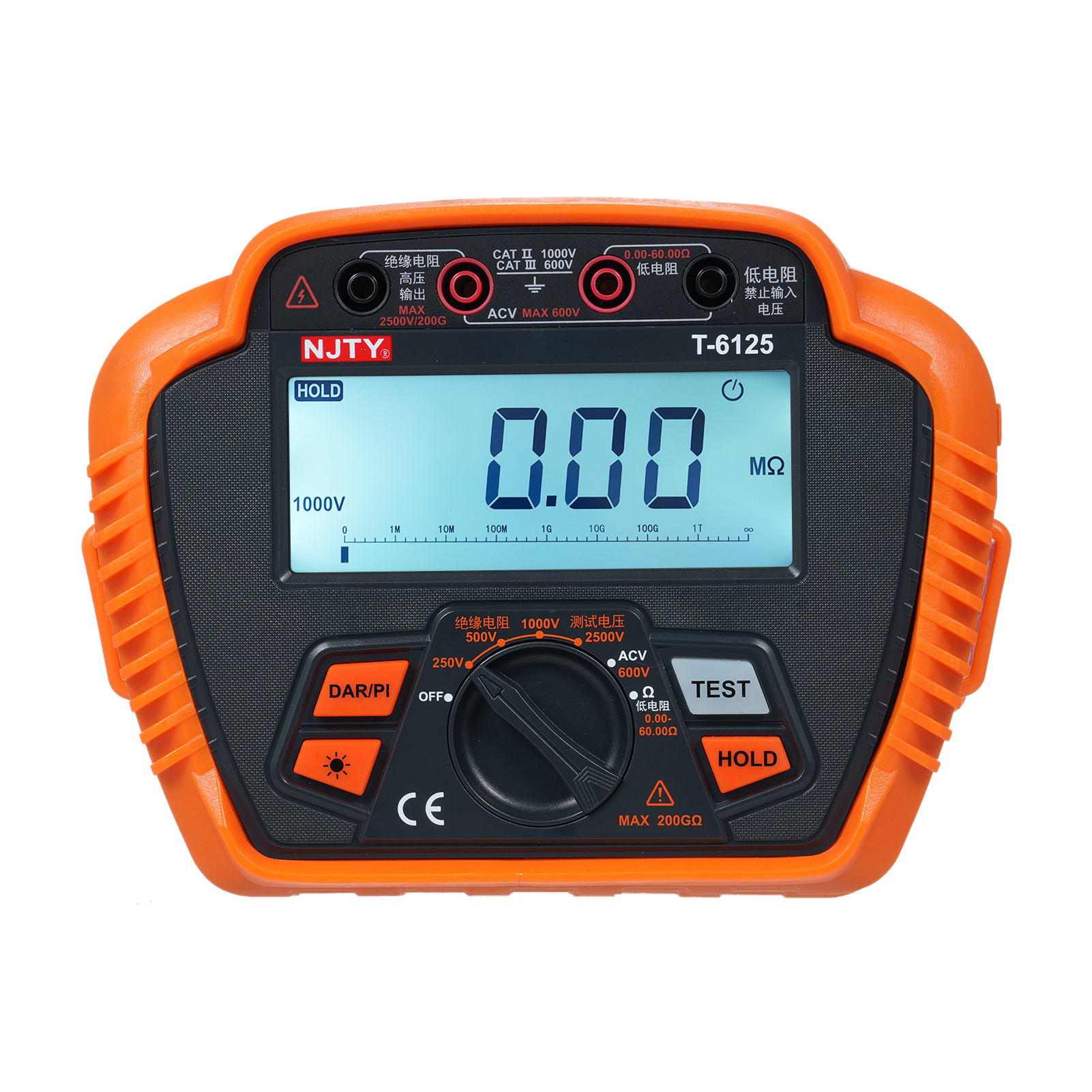 Njty 2500v Isolationswiderstandsmessgerät, Max 200 Gω Digitales Megohmmeter, Misst Das Absorptionsverhältnis Niedriger Widerstände