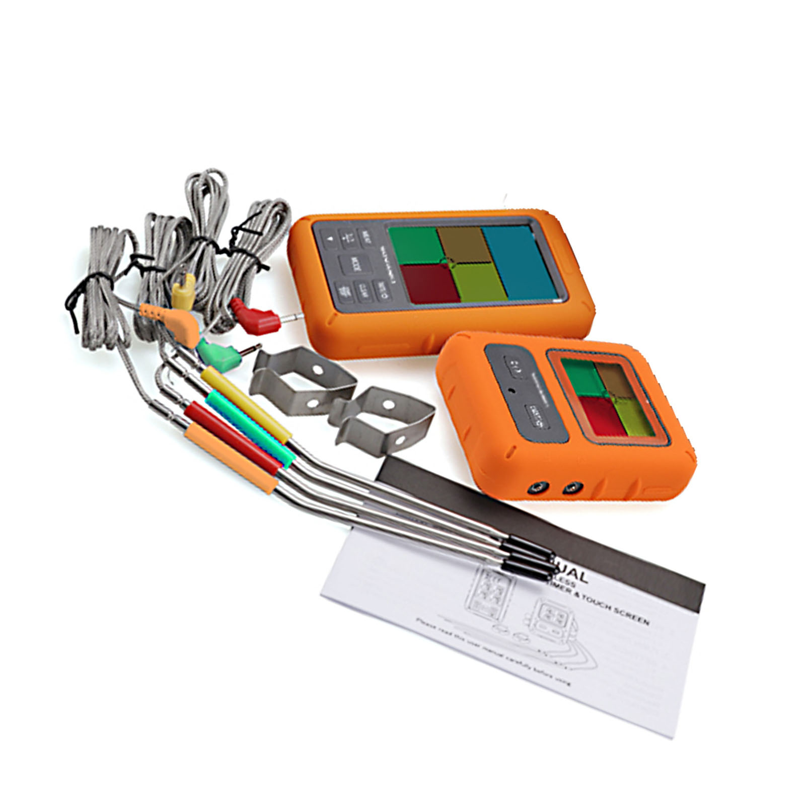 Kabelloses Fleischthermometer Mit 4 Sonden, 100 M Reichweite, Hintergrundbeleuchtetem Farb-lcd-bildschirm, Timer, Temperaturalarm, Digitales Fernthermometer Für Grill, Backofen Und Küche.