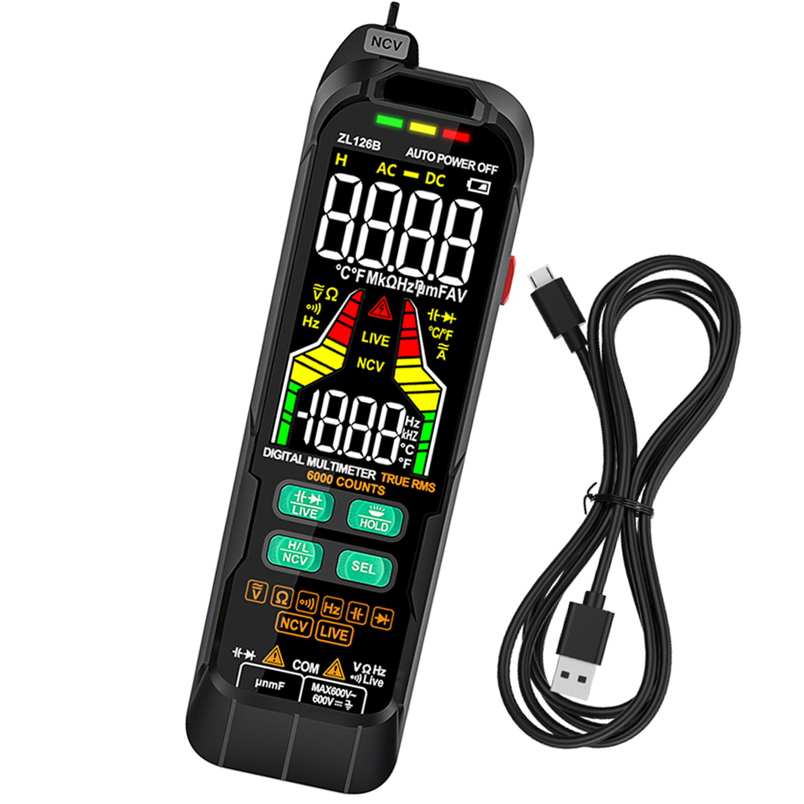 Professionelles Digitales Multimeter, Wechsel- Und Gleichstromprüfer, Spannungsmultimeter, True-rms-messung, Kapazitäts- Und Temperaturmessung.