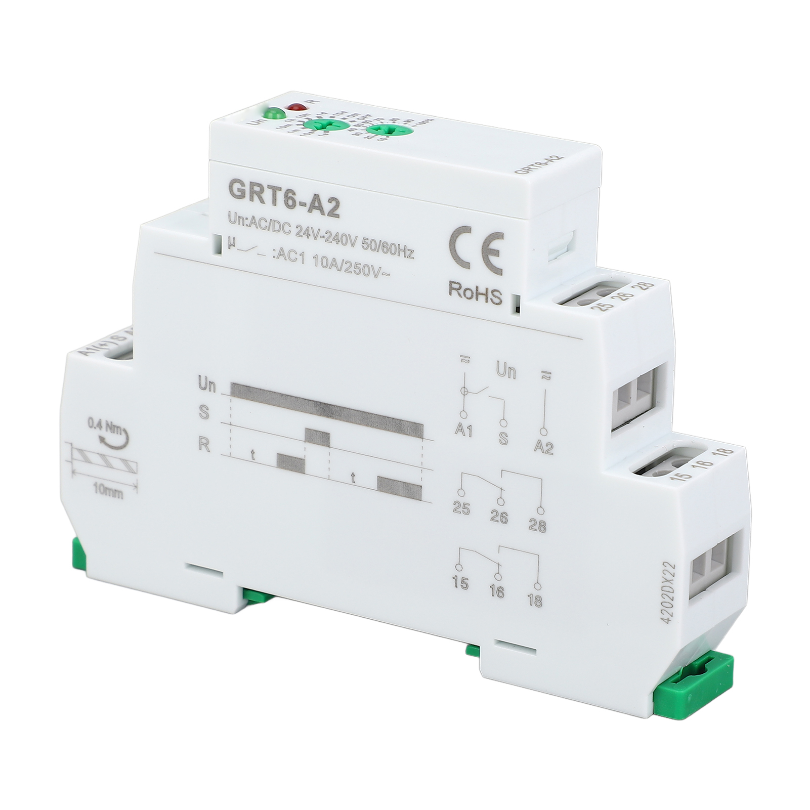 Zeitverzögerungsrelais Mit Einfacher Funktion, Zeiteinstellung Über 2 Spdt-ausgänge Von 0,1 S Bis 10 Tagen, Elektronischer Einschalttimer, Ac/dc 24–240 V, Grt6-a2