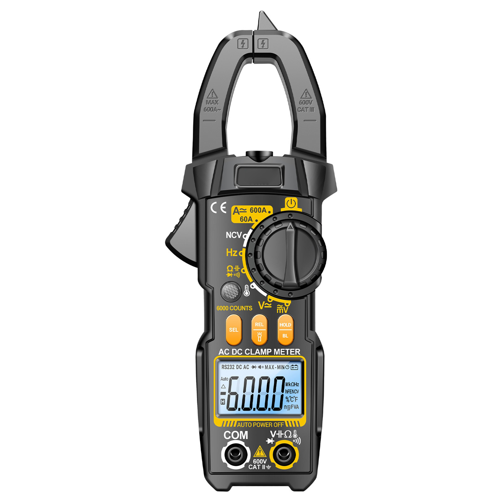 Hochpräzises Digitales Multimeter Mit 6000 Zählern, Ac/dc-zangenmessgerät, Spannungs- Und Stromprüfer Mit Schwarzem Lcd-bildschirm