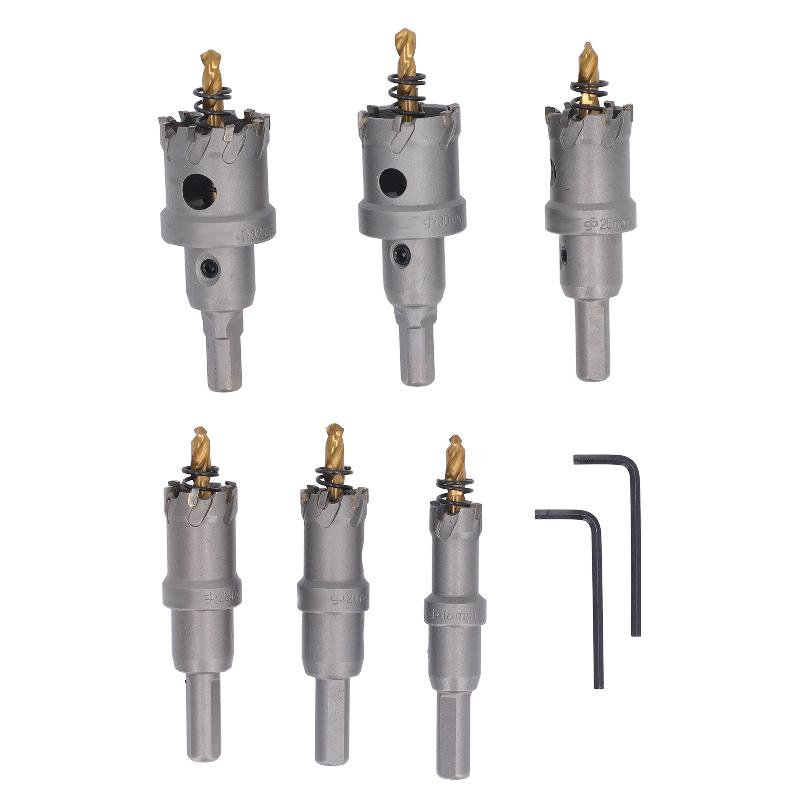 Satz Von 6 Hartmetall-lochsägen (tct) Für Hartmetalle, Durchmesser 16-32 Mm, Für Edelstahl, Eisen Und Holz.