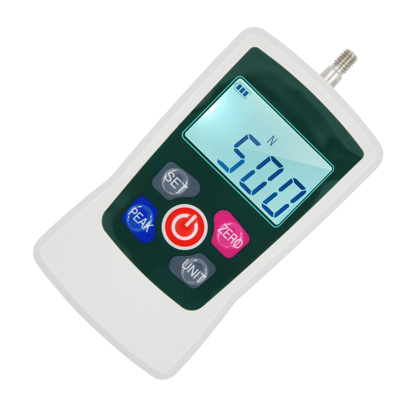 Tragbares Digitales Dynamometer 500 N Mit Messeinheit, Hintergrundbeleuchtetem Display, Automatischer Abschaltung, Grau Und Grün.