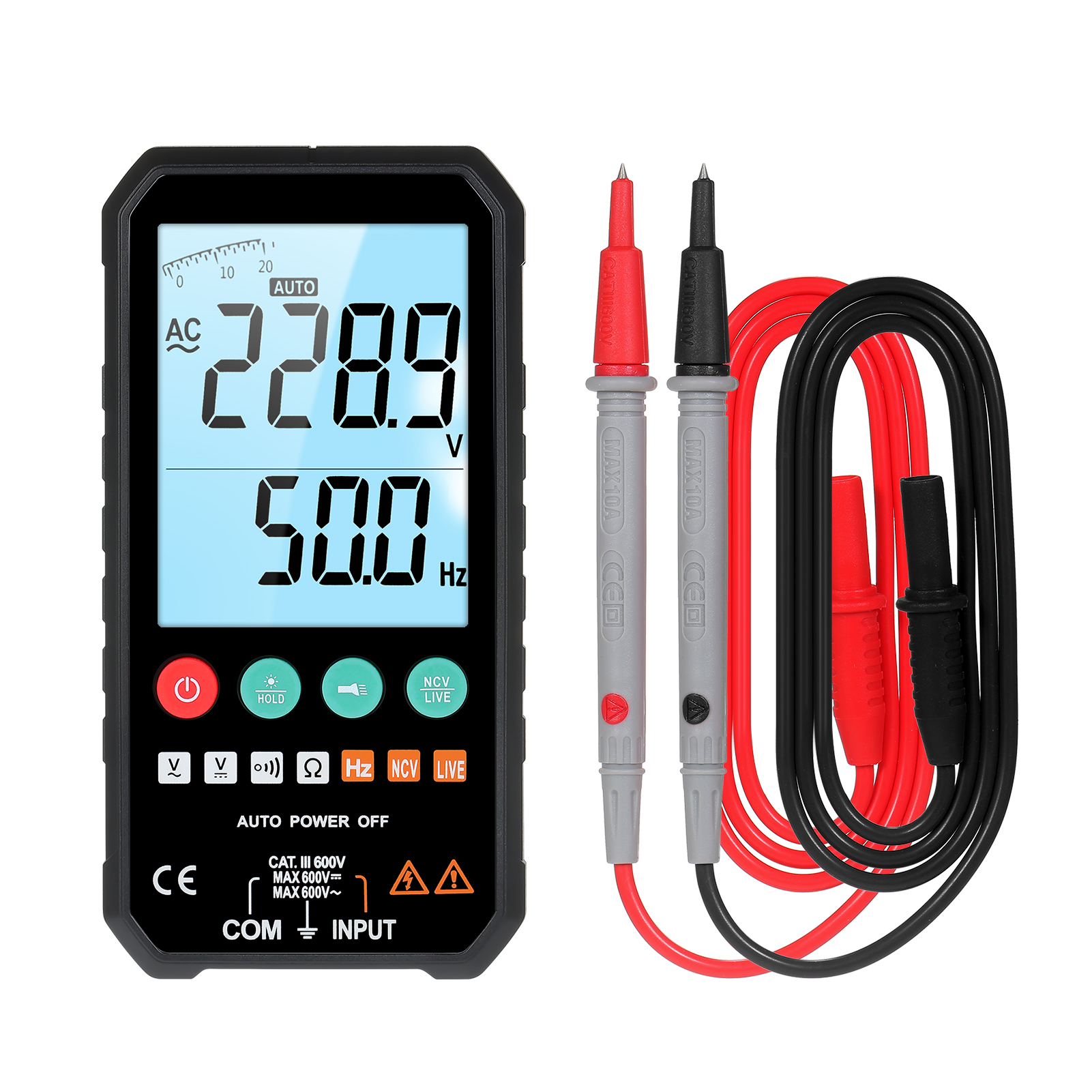 Tragbares Digitales Multimeter Von Mastfuyi, 6000-stellige Lcd-anzeige Mit Hintergrundbeleuchtung, Voltmeter, Universalmultimeter, Ac/dc-spannungsmessung, Widerstandsmessung, Frequenzmessung, Durchgan