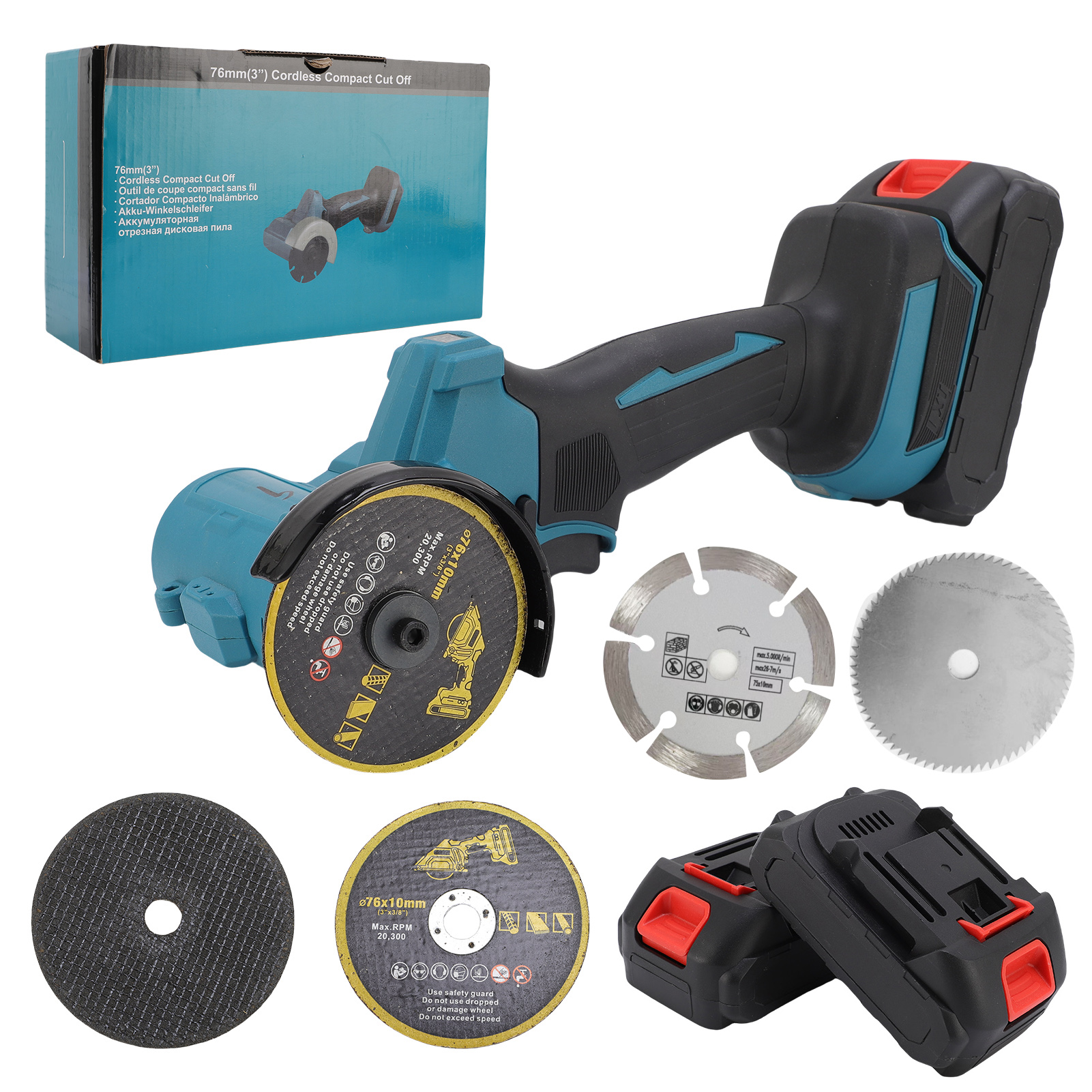 Kompakter 21-v-elektrowinkelschleifer, Multifunktional, Wiederaufladbar, Inklusive 4 Trennscheiben, Für Den Heimgebrauch, Blau – Eu-stecker 100–240 V