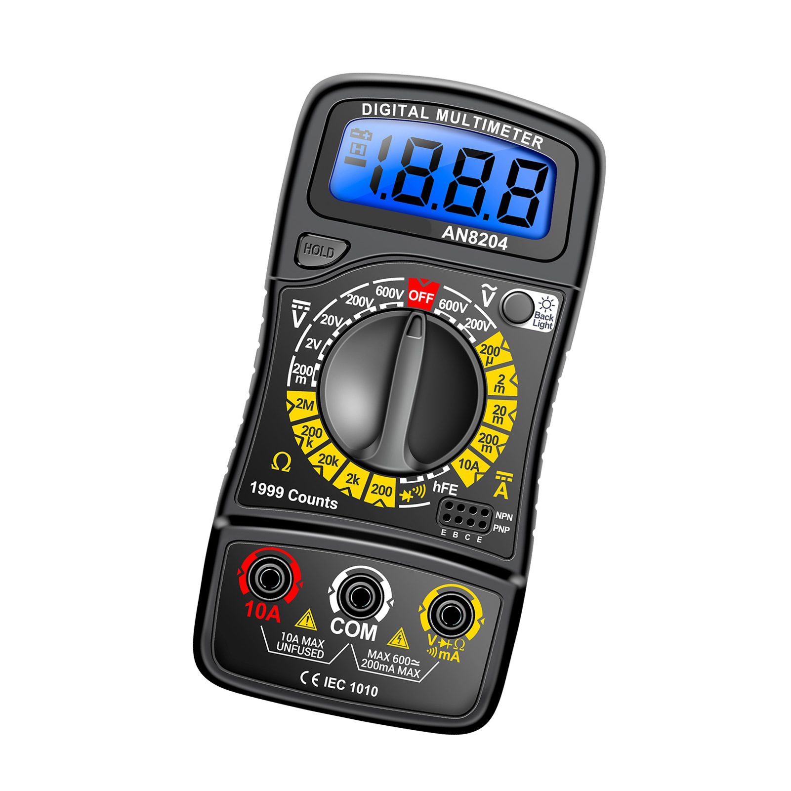 Multifunktionsmultimeter Mit 1999 Zählern, Hoher Präzision, Ac/dc-spannungs- Und Dc-stromprüfer, Dioden- Und Triodenwiderstandsmessung, Akustischem Ein-/ausschaltsignal, Blau Hinterleuchtetem Lcd-bild