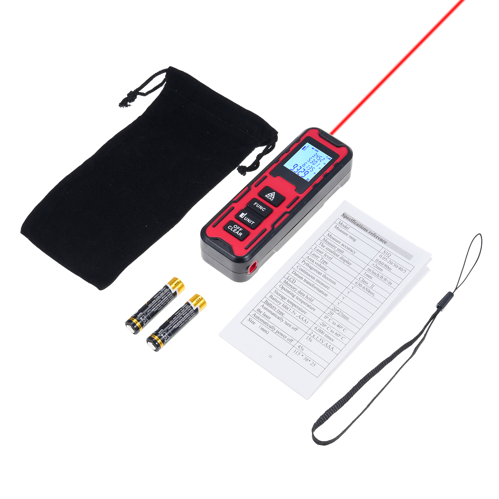 Laser-entfernungsmesser, Kontinuierliche Messung Von Distanz, Fläche Und Volumen, Pythagoras-berechnung, Lcd-bildschirm, Ip54 Wasserdicht, Speicherkapazität Für 20 Messungen.