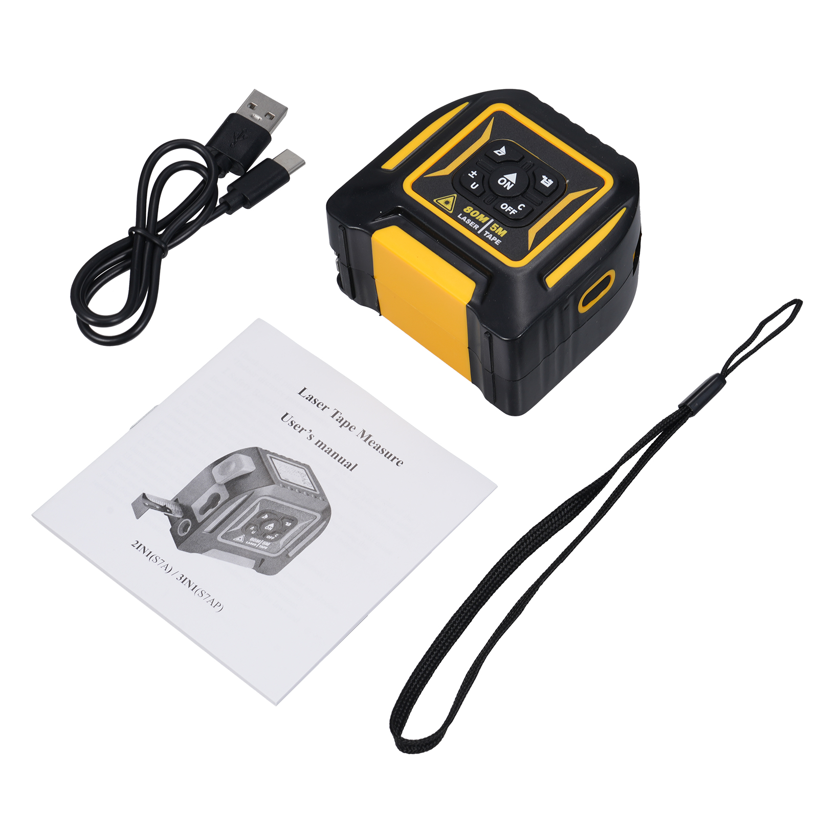 3-in-1-laser-entfernungsmesser Mit Kreuzmarkierung Und 5 M + 80 M Laser-entfernungsmesser. Misst Distanz, Länge, Fläche Und Volumen Und Führt Berechnungen Des Satzes Des Pythagoras Durch. Umschaltbare