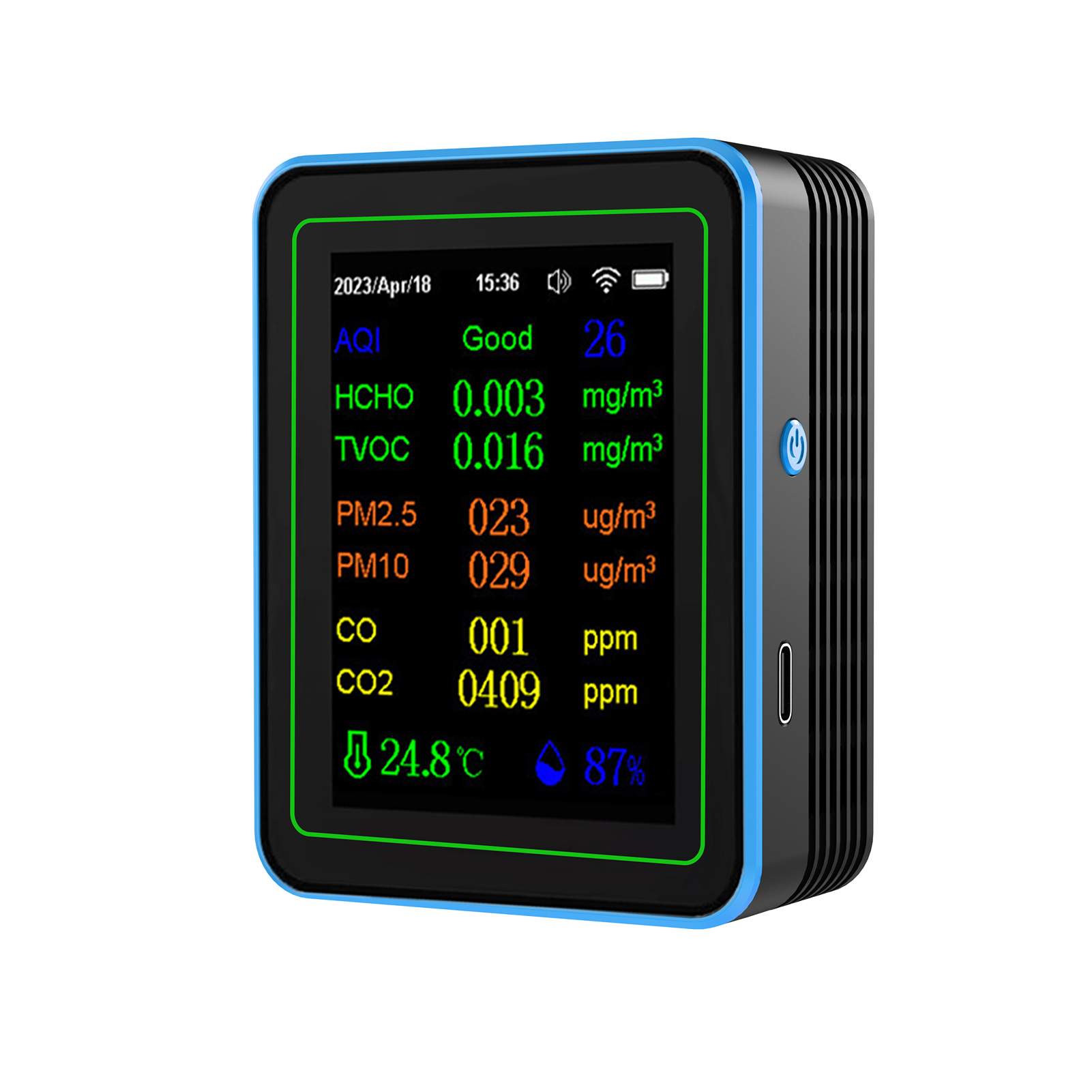 12-in-1 Wlan-luftqualitätsmessgerät: Kohlendioxid-detektor Mit Zeit- Und Datumsanzeige, Aqi, Pm2,5, Pm10, Hcho, Tvoc, Co, Co2, Thermometer Und Hygrometer. Luftqualitätsmessgerät Für Büros Und Schulen.