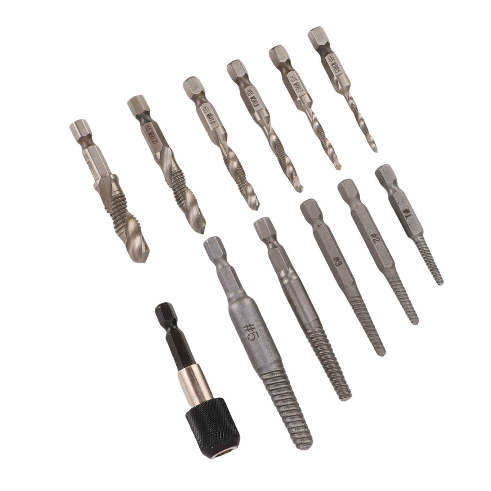 11-teiliges Schraubenausdreher-set Mit Gewindebohrerverlängerung, Adapter Und Aufbewahrungsbox Für 1/4"-sechskantschaft.
