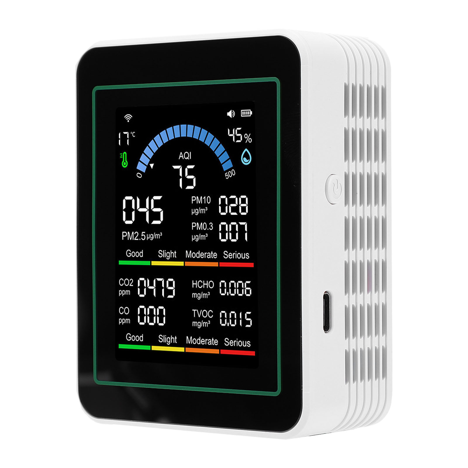Tuya Wifi 10-in-1 Luftqualitätsmessgerät: Co₂, Co, Tvoc, Hcho, Pm₂.₅, Pm₁₀, Pm₀.₃, Luftqualitätsindex, Temperatur, Luftfeuchtigkeit. Tragbares Messgerät Für Den Innenbereich, Weiß.