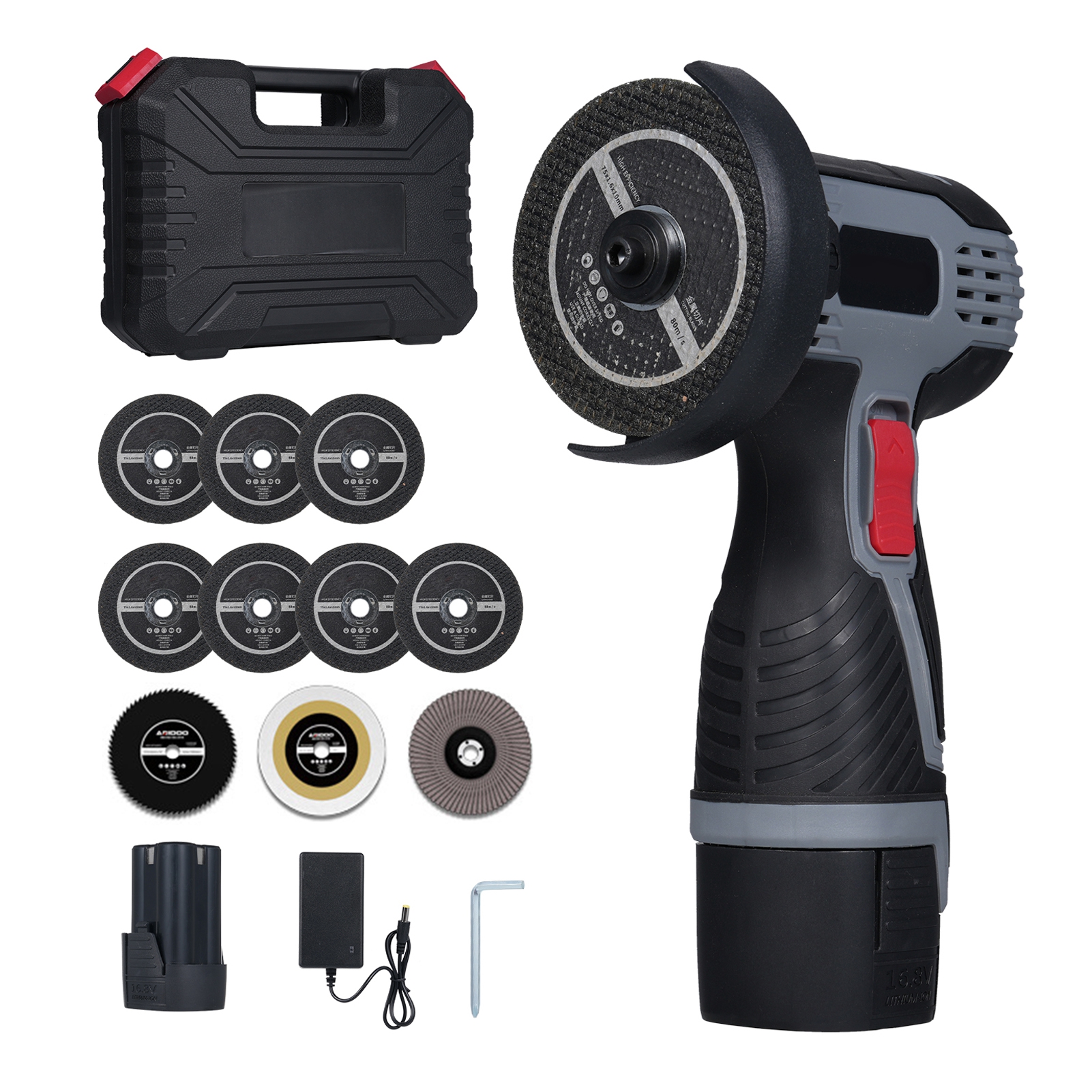Akku-winkelschleifer Mit 19.500 U/min, Mini-winkelschleifer Mit 16,8 V 2 X 1.500 Mah Akku, Trennscheiben Und Led-digitalanzeige Zum Schneiden Von Ziegeln Und Poliertem Holz.