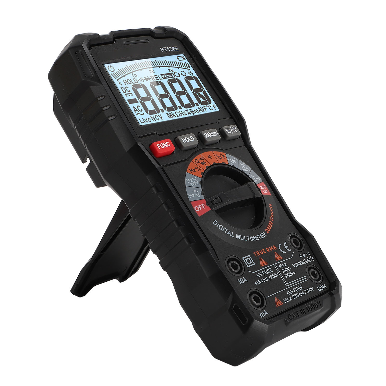 Ht136e Digitalmultimeter-set, 20.000 Counts, Mit Taschenlampe, Zur Messung Von Spannung, Strom, Widerstand, Kapazität Und Frequenz.