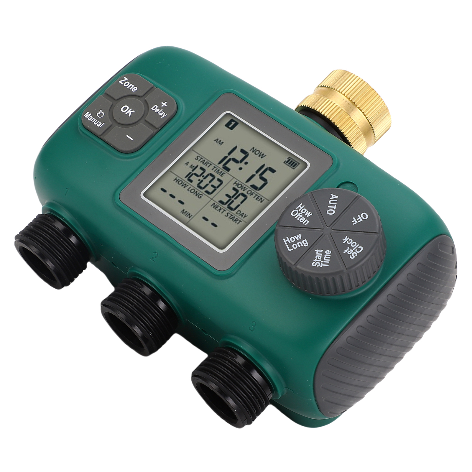 Bewässerungsuhr Mit 3 Ausgängen, Messinganschlüsse, Wasserdicht, Lcd-bildschirm, Bewässerungssteuerung, Nh4/3"-außengewinde.