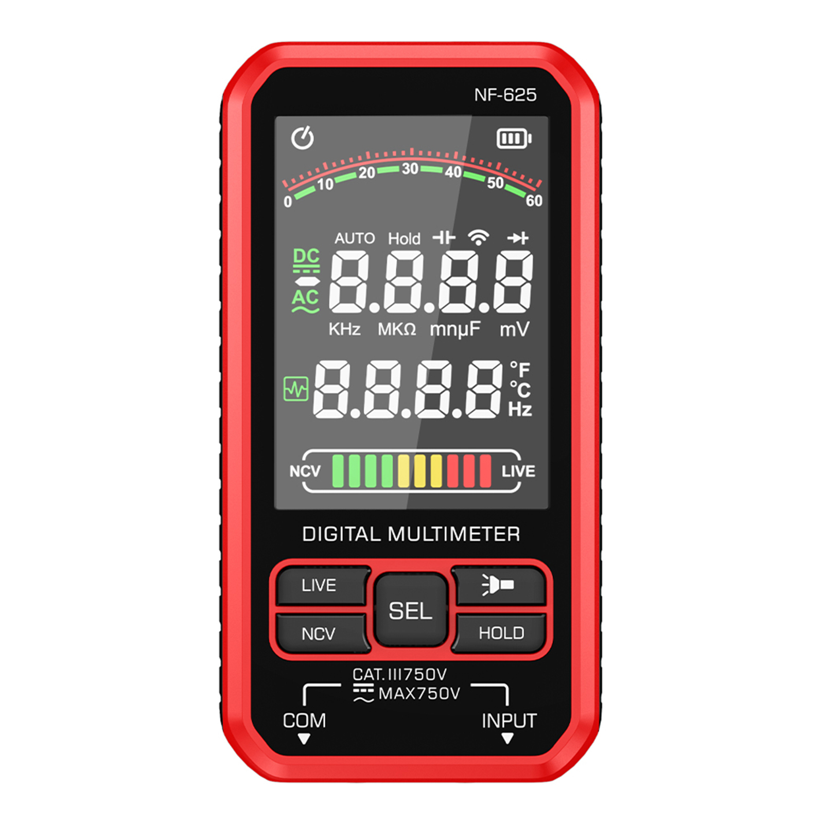 Nf-625 Intelligentes Digitalmultimeter, 6000 Zähler, Wiederaufladbar, Mit Großem Lcd-display, Ac/dc-spannungsprüfer, Widerstands-, Kapazitäts-, Temperatur- Und Frequenzmessungen