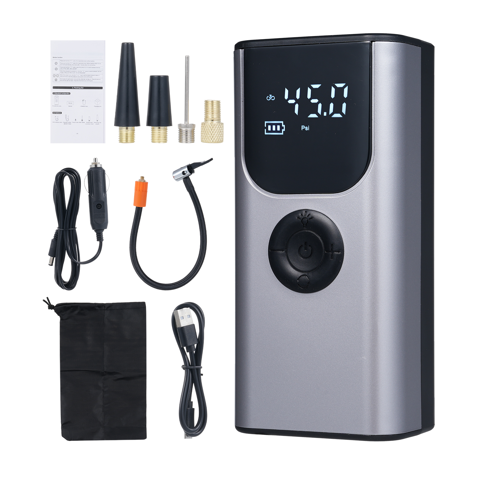 Tragbarer Reifenfüller, Multifunktionaler Luftkompressor Für Autos, Motorräder, Fahrräder, Basketbälle, Powerbank Mit Sos-led-lichtfunktion, Voreingestelltem Reifendruck Und 3600-mah-akku