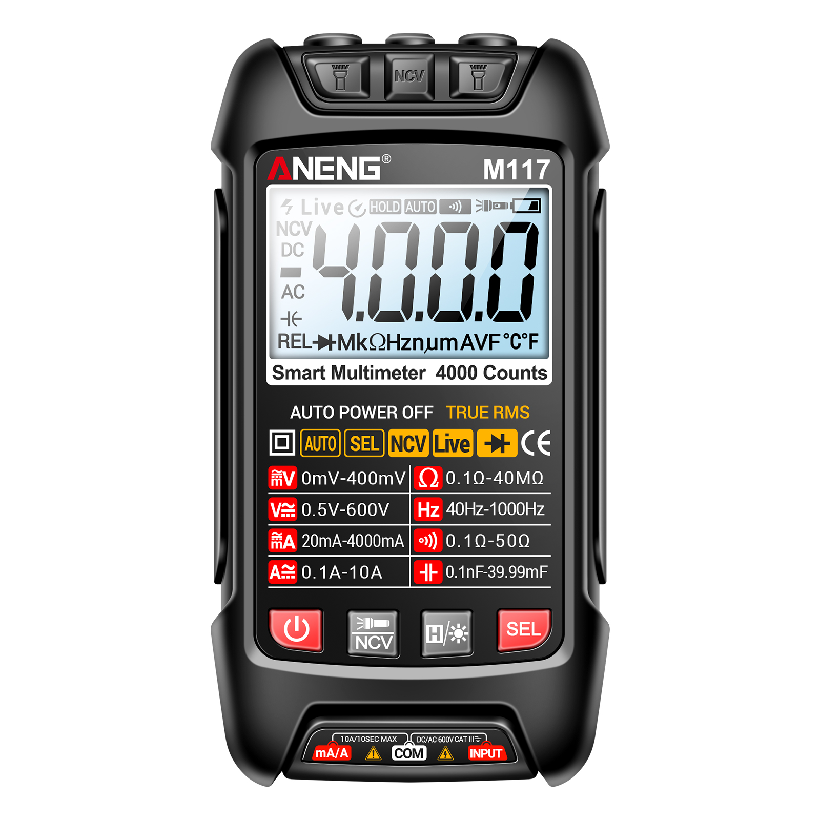 Aneng M117 Intelligentes Digitalmultimeter, 4000 Counts, Ac/dc-spannungs- Und Strommesser, Professionelles Multifunktionsmessgerät