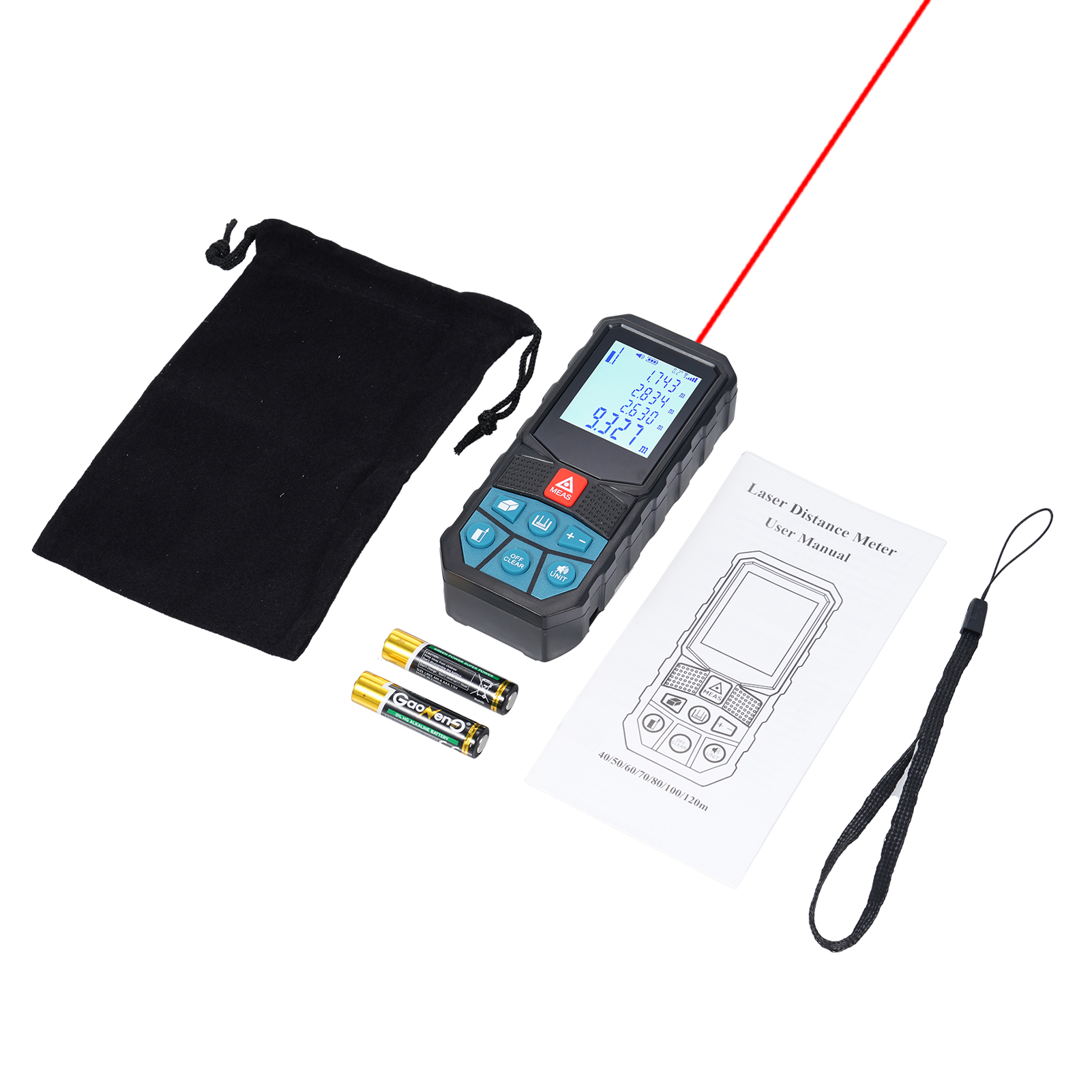 Laser-entfernungsmesser Mit Winkelsensor Und 2-zoll-lcd-display Mit Hintergrundbeleuchtung. Hohe Genauigkeit Und Vielfältige Messmodi: Satz Des Pythagoras, Entfernung, Fläche, Volumen Und Winkel.