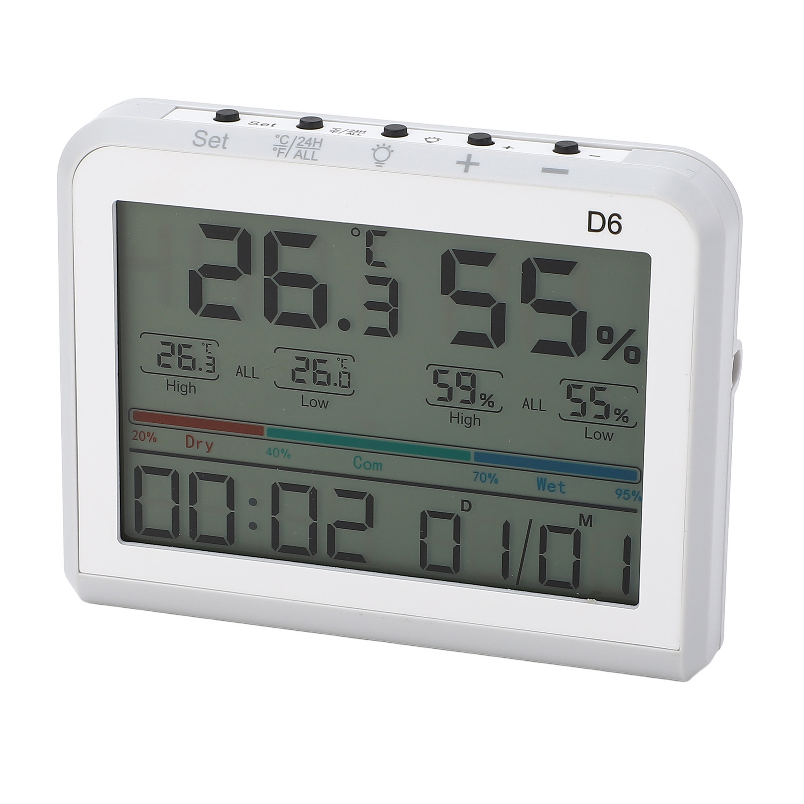 Digitales Innenthermometer Mit Uhr- Und Datumsanzeige, Temperatur- Und Feuchtigkeitsanzeige Für Zuhause, Büro Oder Gewächshaus.
