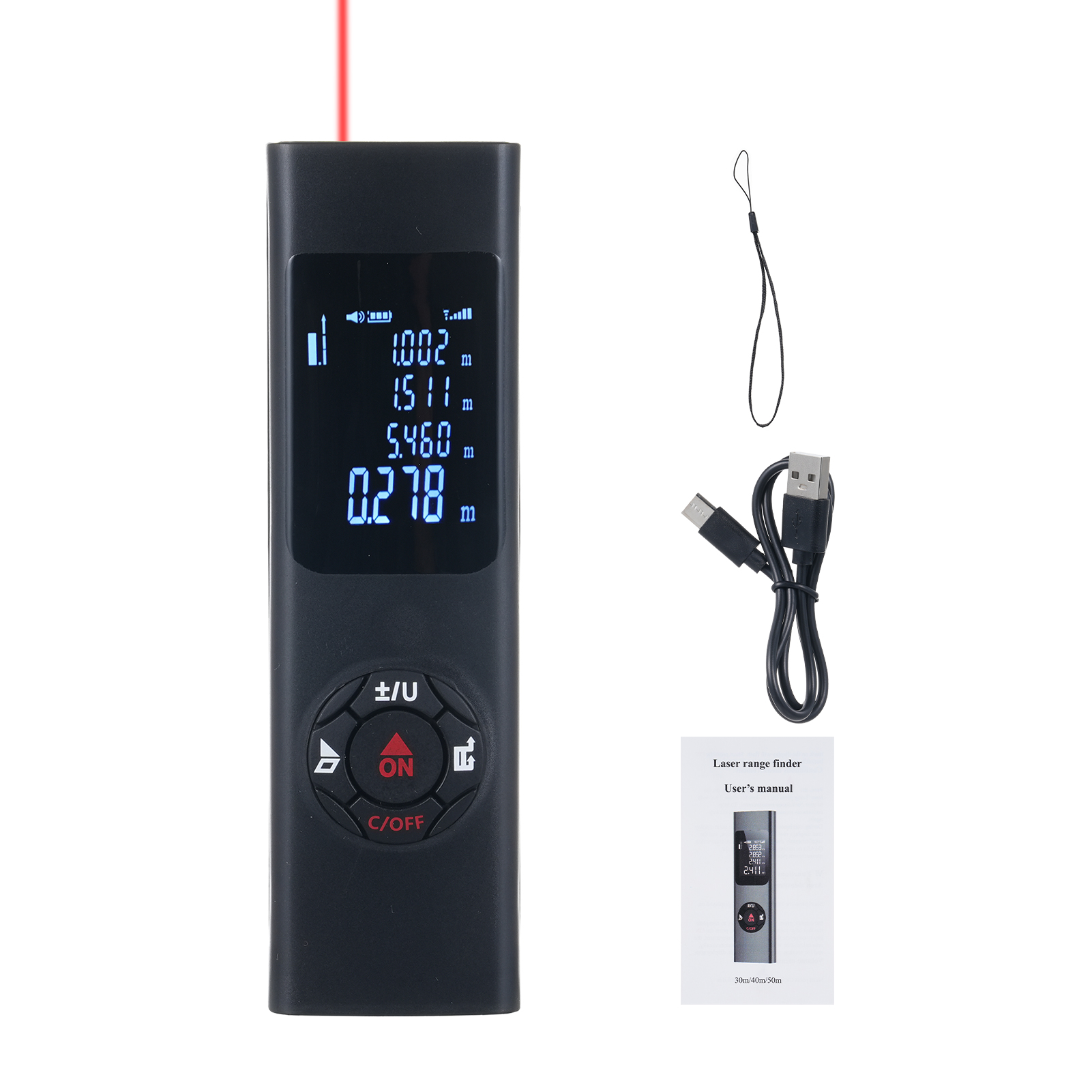 Mini-hochpräzisions-laserentfernungsmesser, Wasserdicht Nach Ip54, Misst Entfernungen, Flächen Und Volumina, Berechnet Den Satz Des Pythagoras, Hintergrundbeleuchtetes Lcd-display.